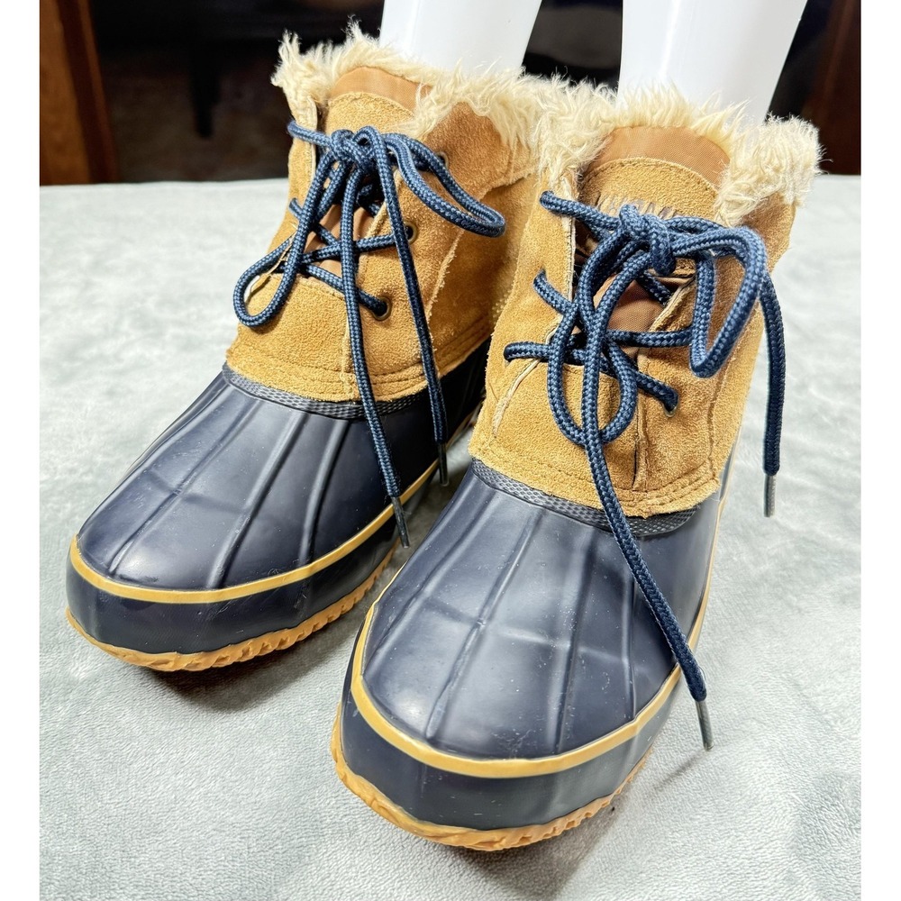 Khombu Helen Suede Boots Womens Size 8 Brown Duck Ankle Faux Fur Snow Lace Up